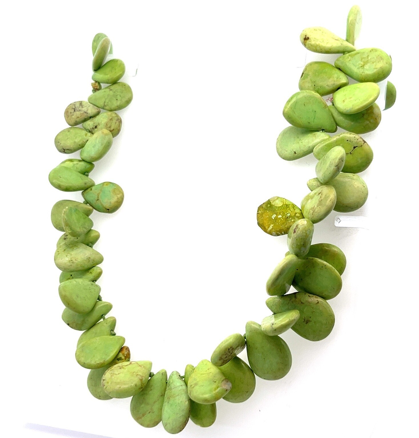 16”-20” Green Teardrop Turquoise Necklace w/ 925 SS Clasp 72.5g