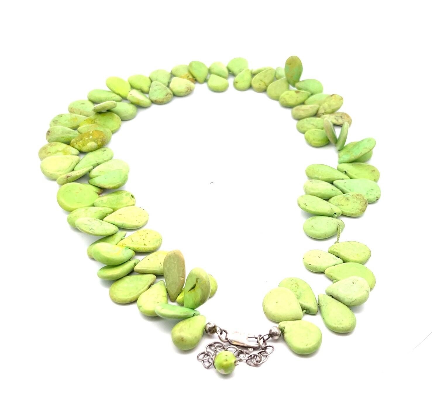 16”-20” Green Teardrop Turquoise Necklace w/ 925 SS Clasp 72.5g - Image 3