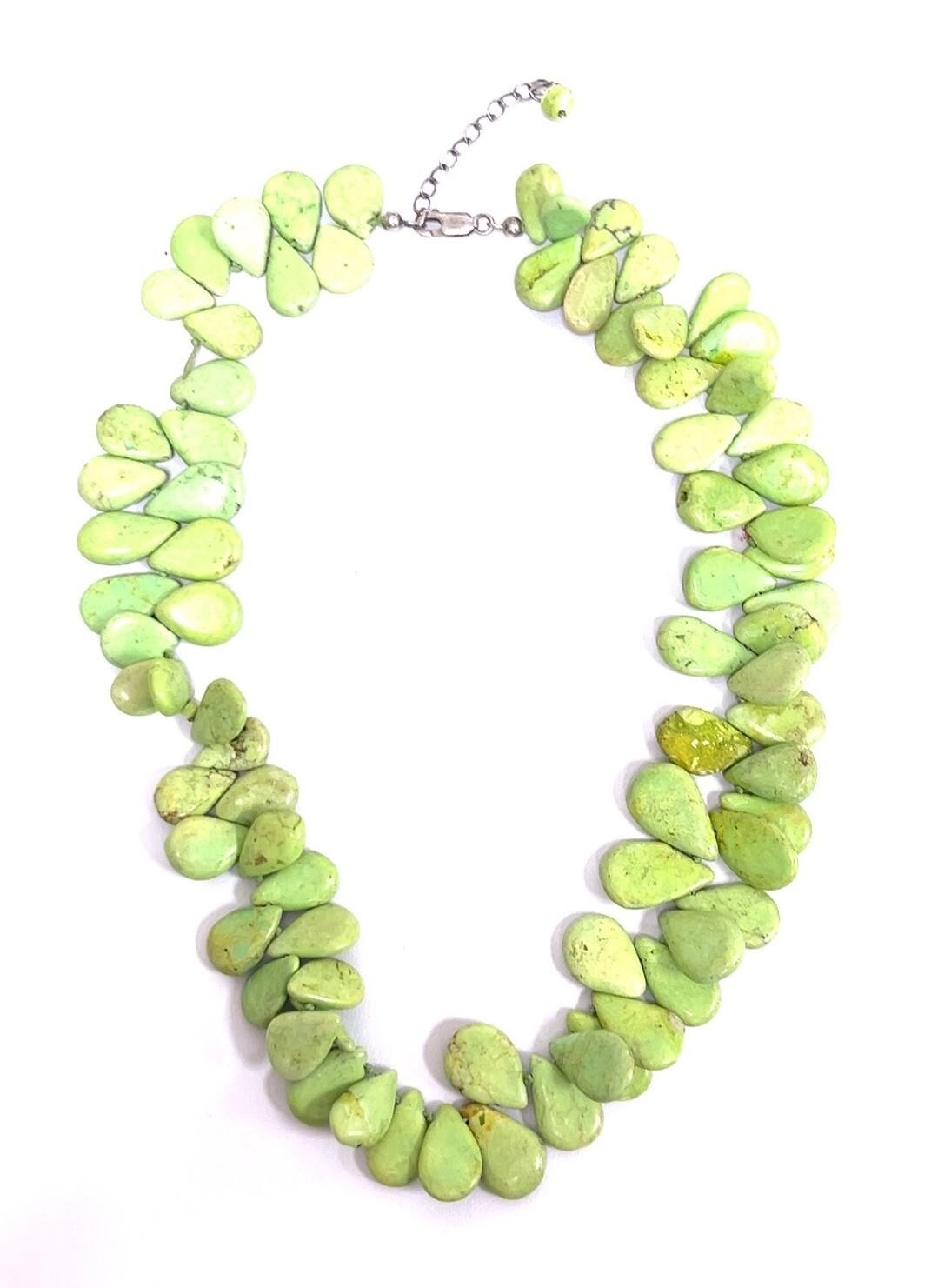 16”-20” Green Teardrop Turquoise Necklace w/ 925 SS Clasp 72.5g - Image 5