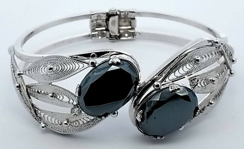 Sorrento Sterling Hematite Filigree Hinged Bangle Bracelet&Clip on Earrings Set - Image 5
