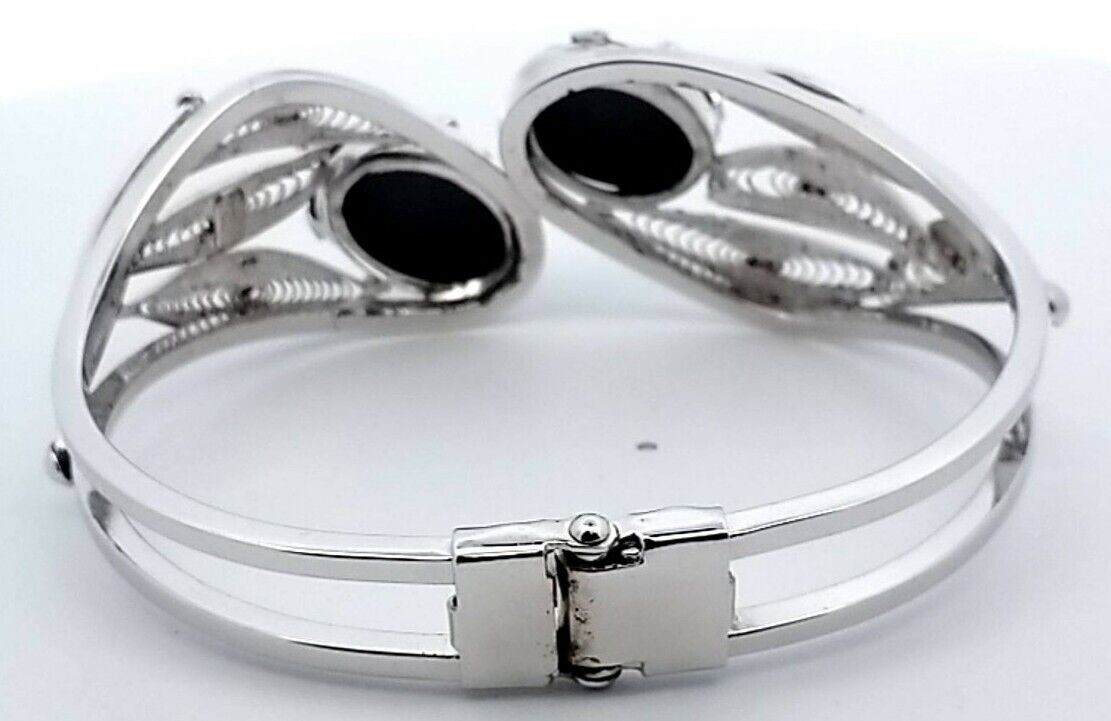 Sorrento Sterling Hematite Filigree Hinged Bangle Bracelet&Clip on Earrings Set - Image 8