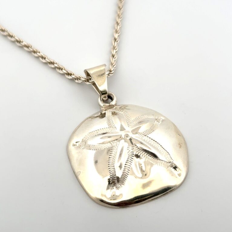 24” Mexico 925 Sterling Silver Sand Dollar Pendant Rope Chain Necklace 36.9g