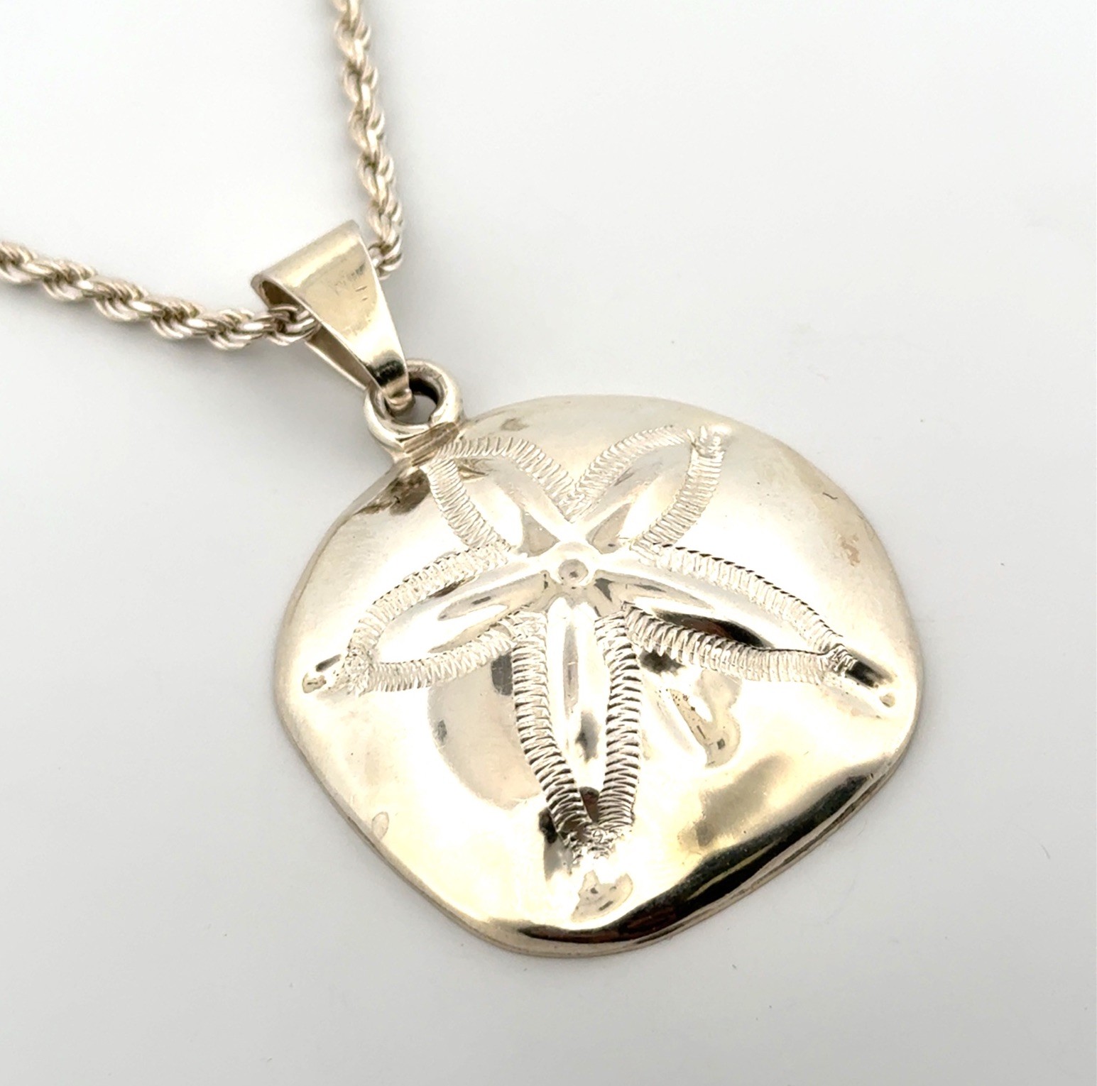 24” Mexico 925 Sterling Silver Sand Dollar Pendant Rope Chain Necklace 36.9g - Image 2
