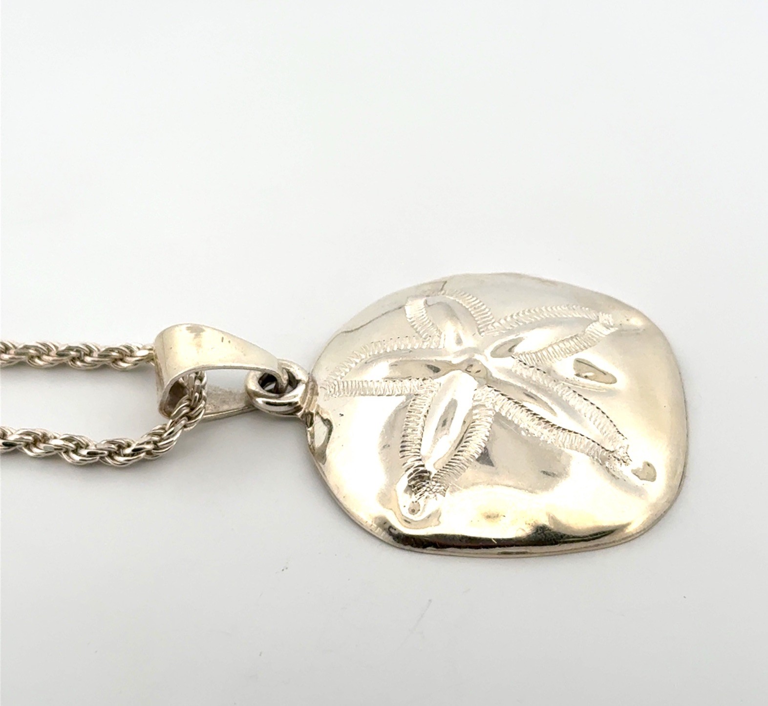 24” Mexico 925 Sterling Silver Sand Dollar Pendant Rope Chain Necklace 36.9g - Image 3