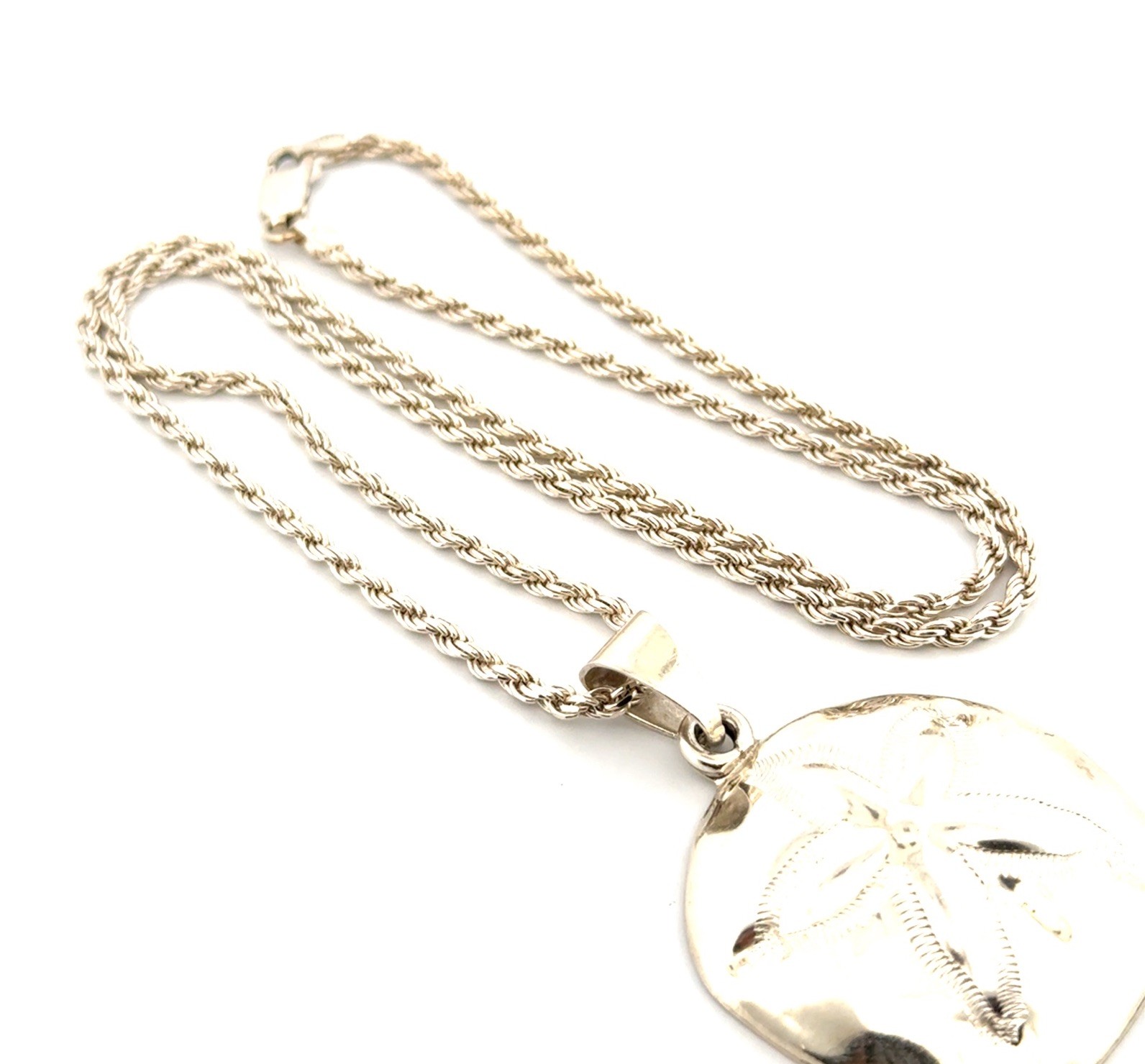 24” Mexico 925 Sterling Silver Sand Dollar Pendant Rope Chain Necklace 36.9g - Image 5