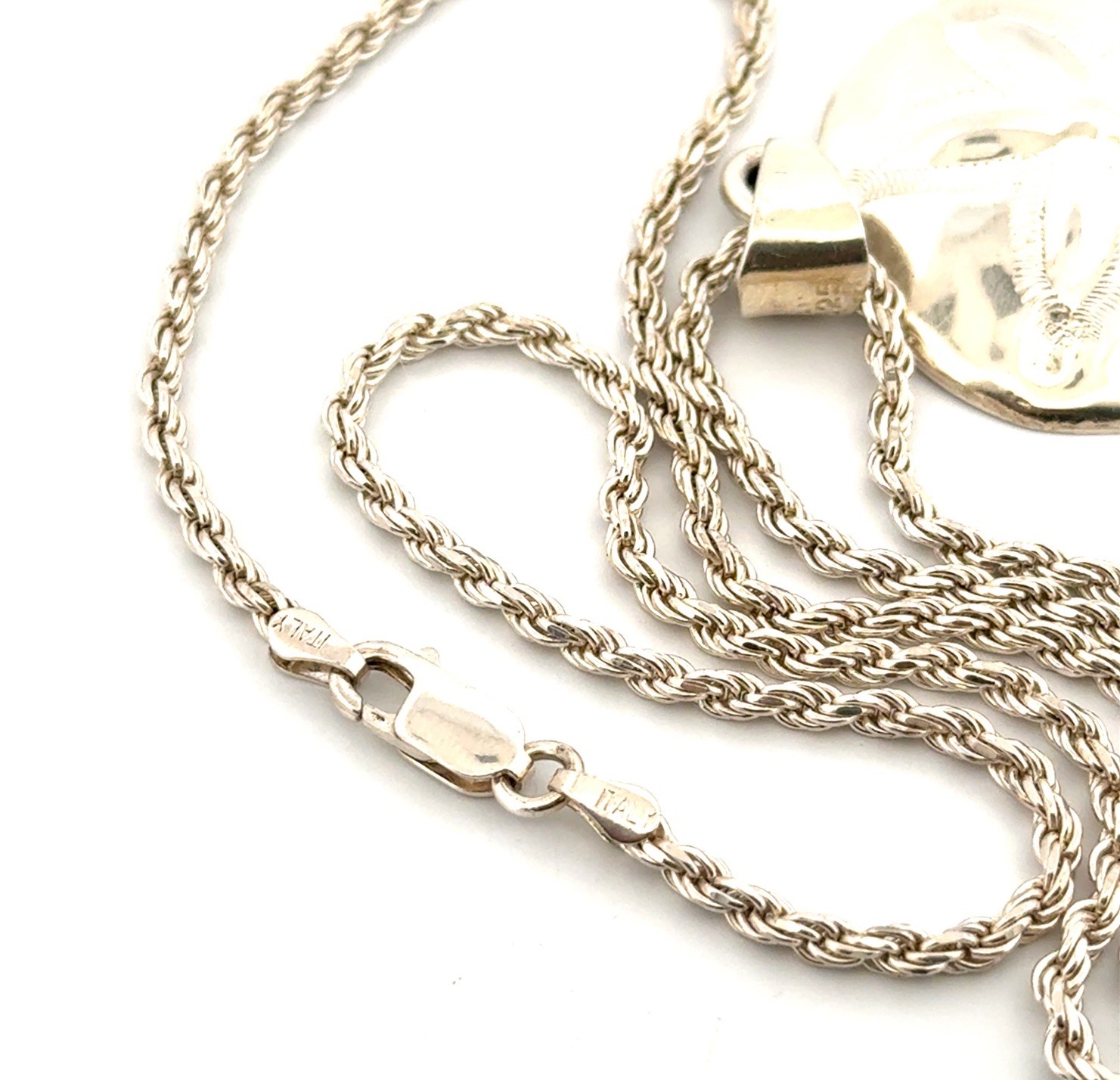 24” Mexico 925 Sterling Silver Sand Dollar Pendant Rope Chain Necklace 36.9g - Image 6