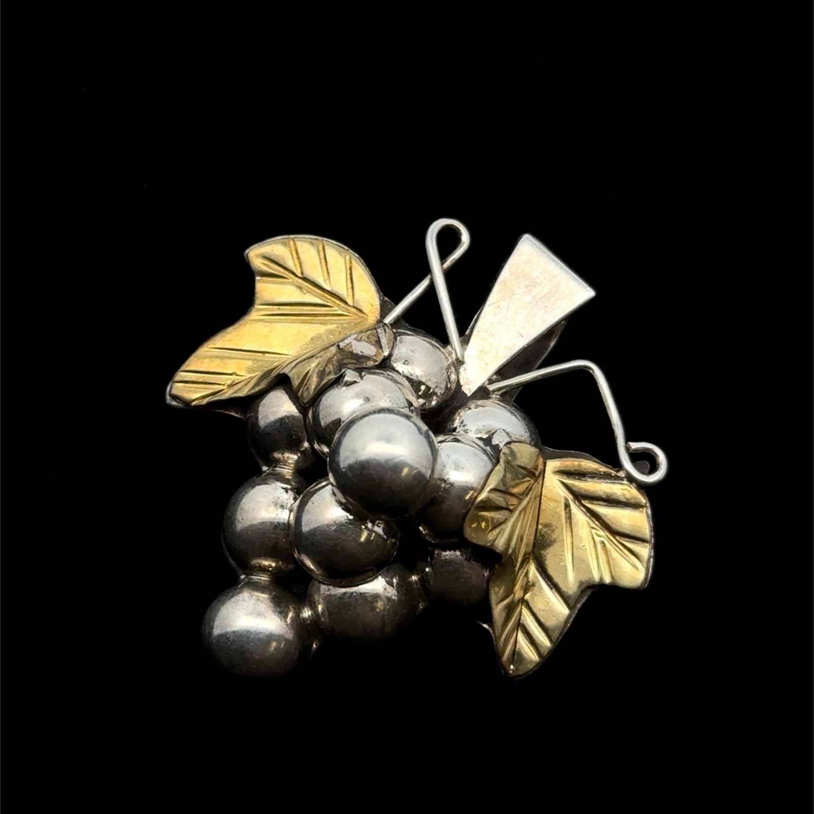 Taxco Mexico 925 Sterling Silver & Brass Grape Cluster Pendant/Brooch, 21.8g - Image 5