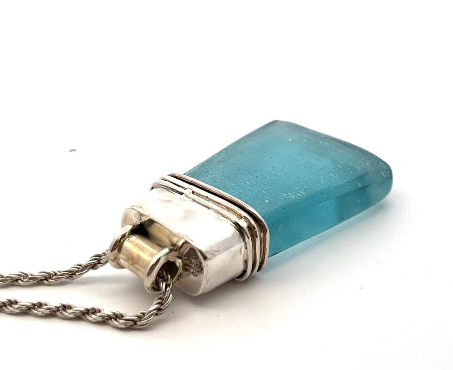 22” Rope Chain Necklace w/ 925 Sterling Silver Blue Sea Glass Pendant 37.3g - Image 4