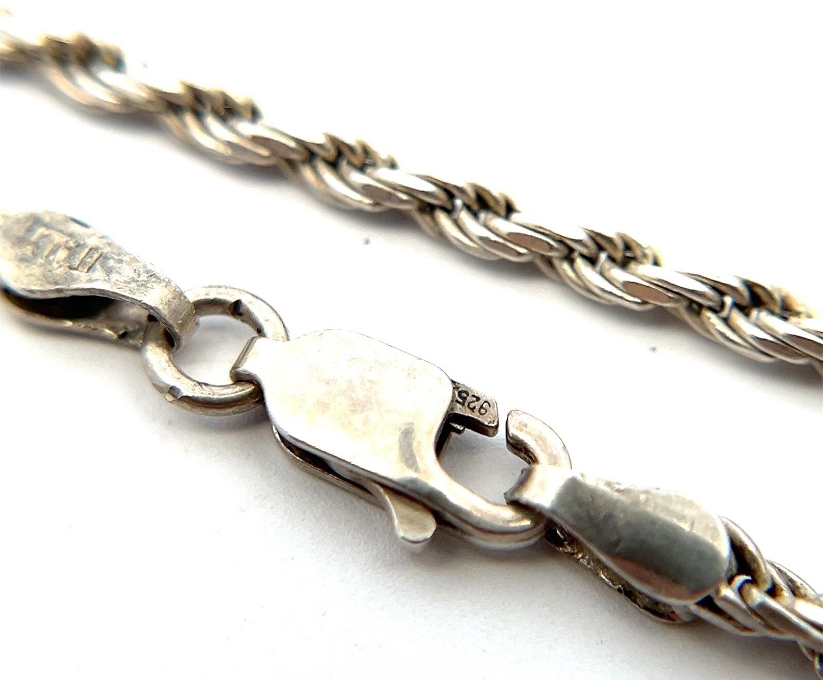 22” Rope Chain Necklace w/ 925 Sterling Silver Blue Sea Glass Pendant 37.3g - Image 6