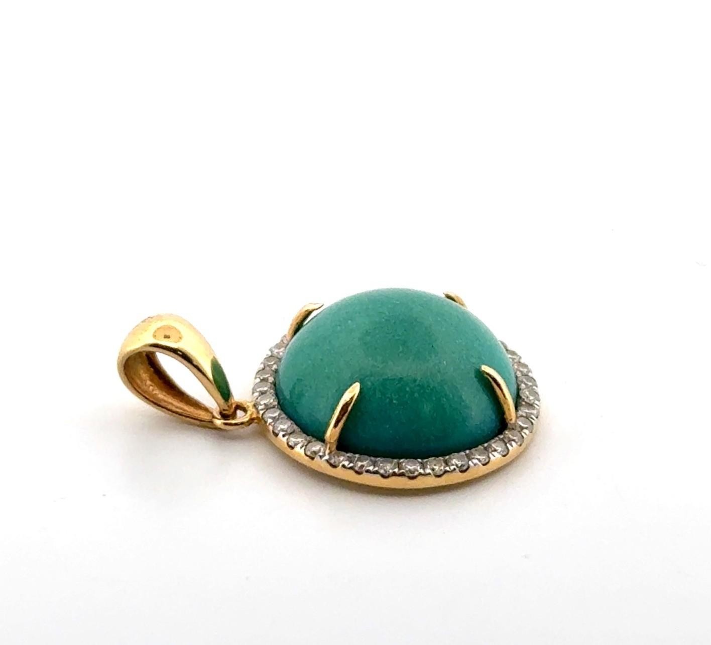 D.C. 18k Yellow Gold Turquoise Cabochon & Diamond Halo Pendant 3.4g - Image 3