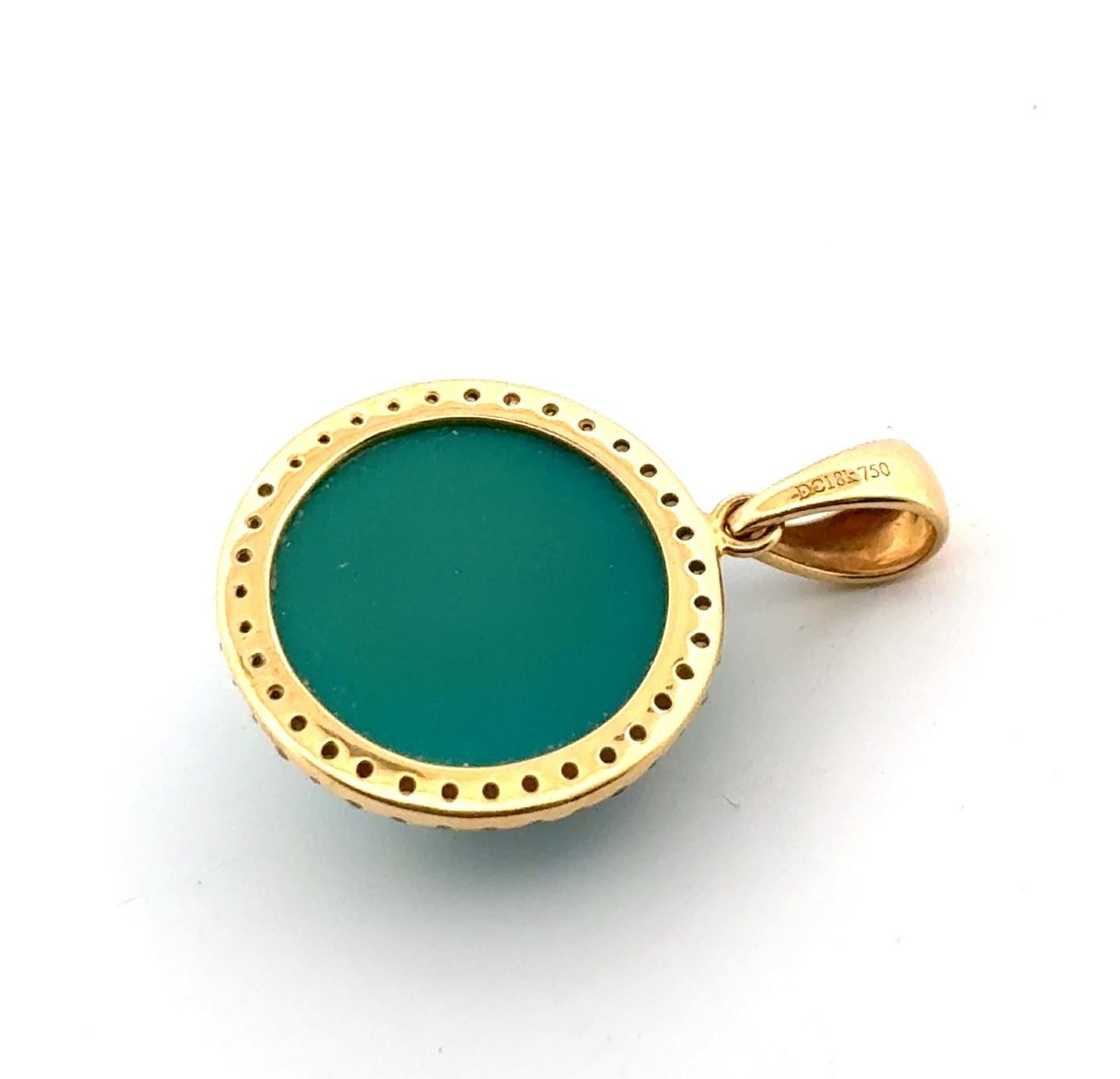 D.C. 18k Yellow Gold Turquoise Cabochon & Diamond Halo Pendant 3.4g - Image 4
