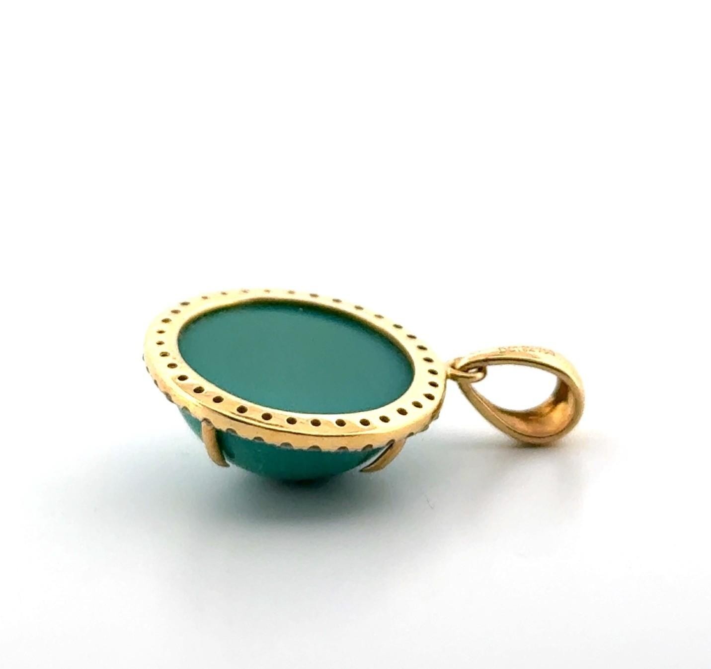 D.C. 18k Yellow Gold Turquoise Cabochon & Diamond Halo Pendant 3.4g - Image 5