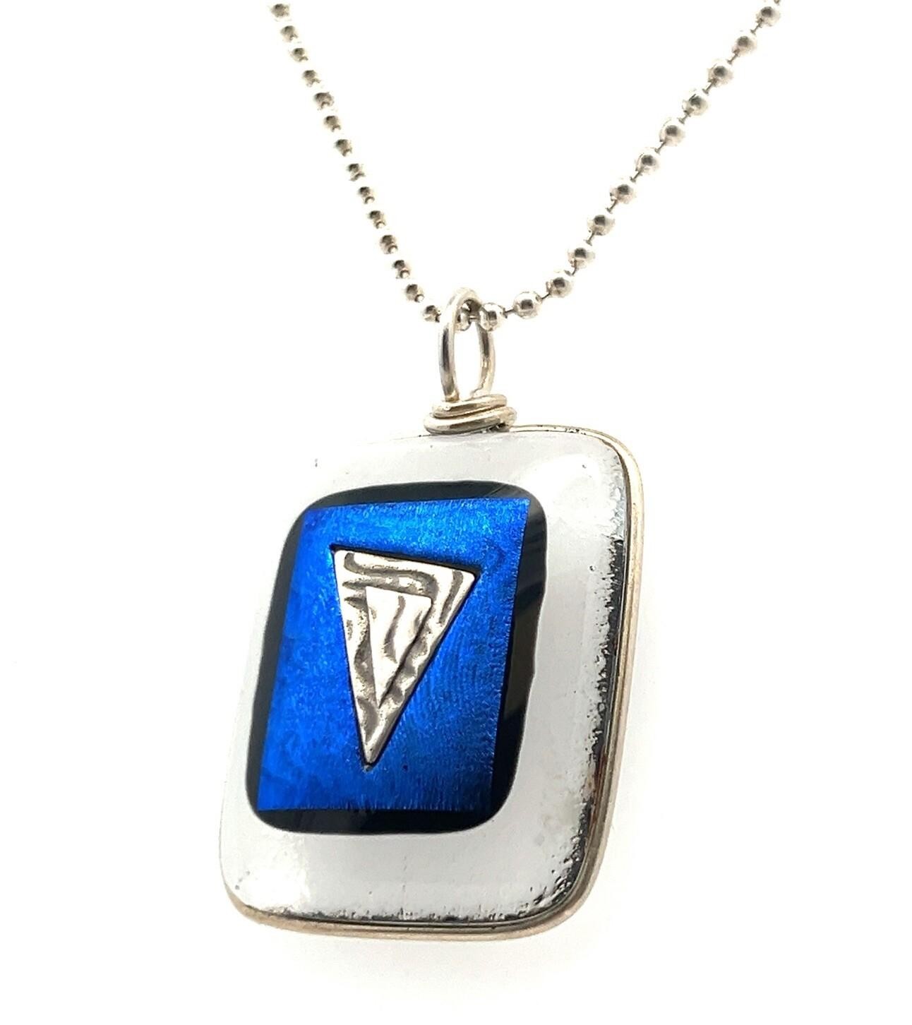 24” 925 Sterling Silver Bead Chain w/ Blue Clear Glass Pendant 17.3g - Image 2