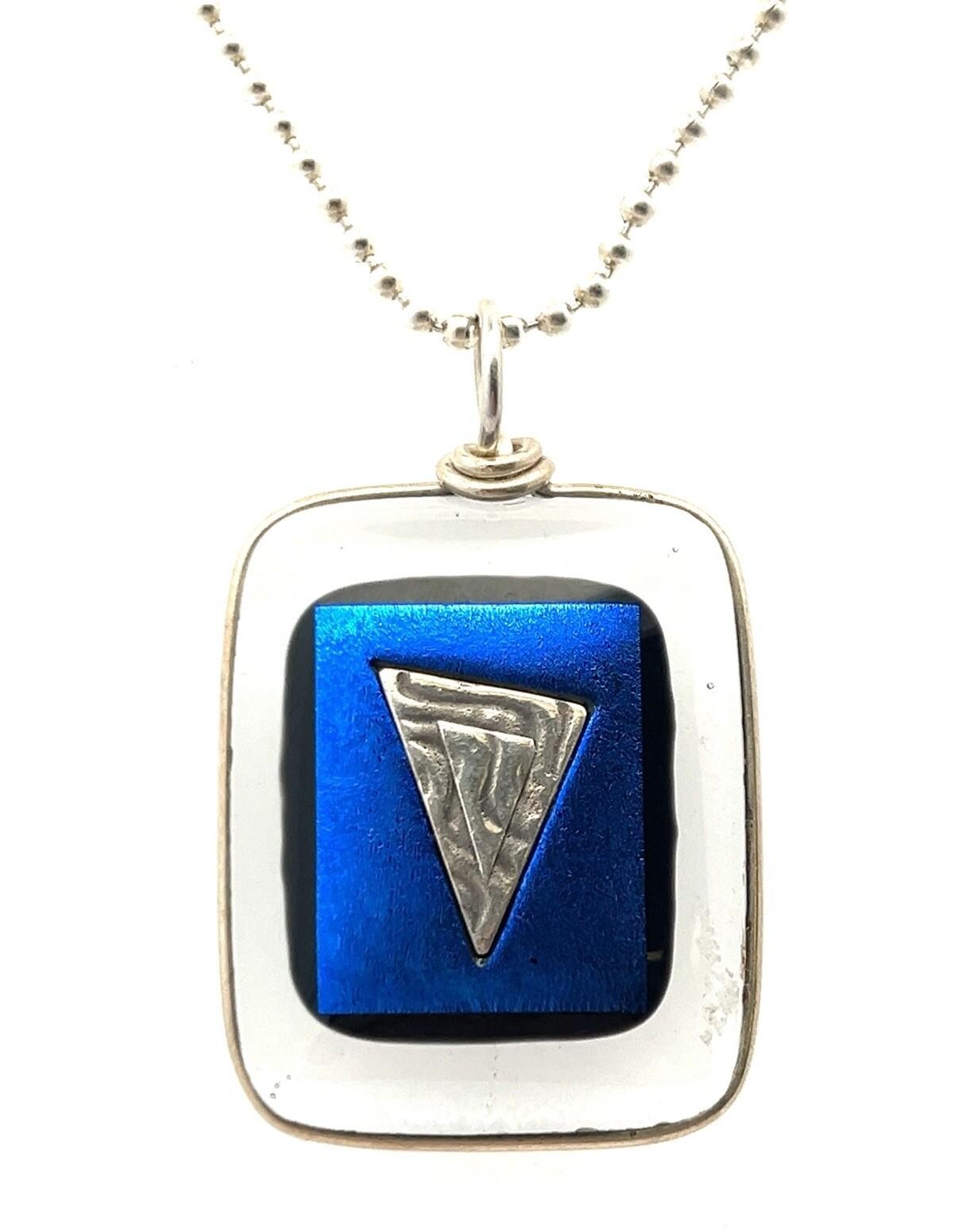 24” 925 Sterling Silver Bead Chain w/ Blue Clear Glass Pendant 17.3g - Image 3