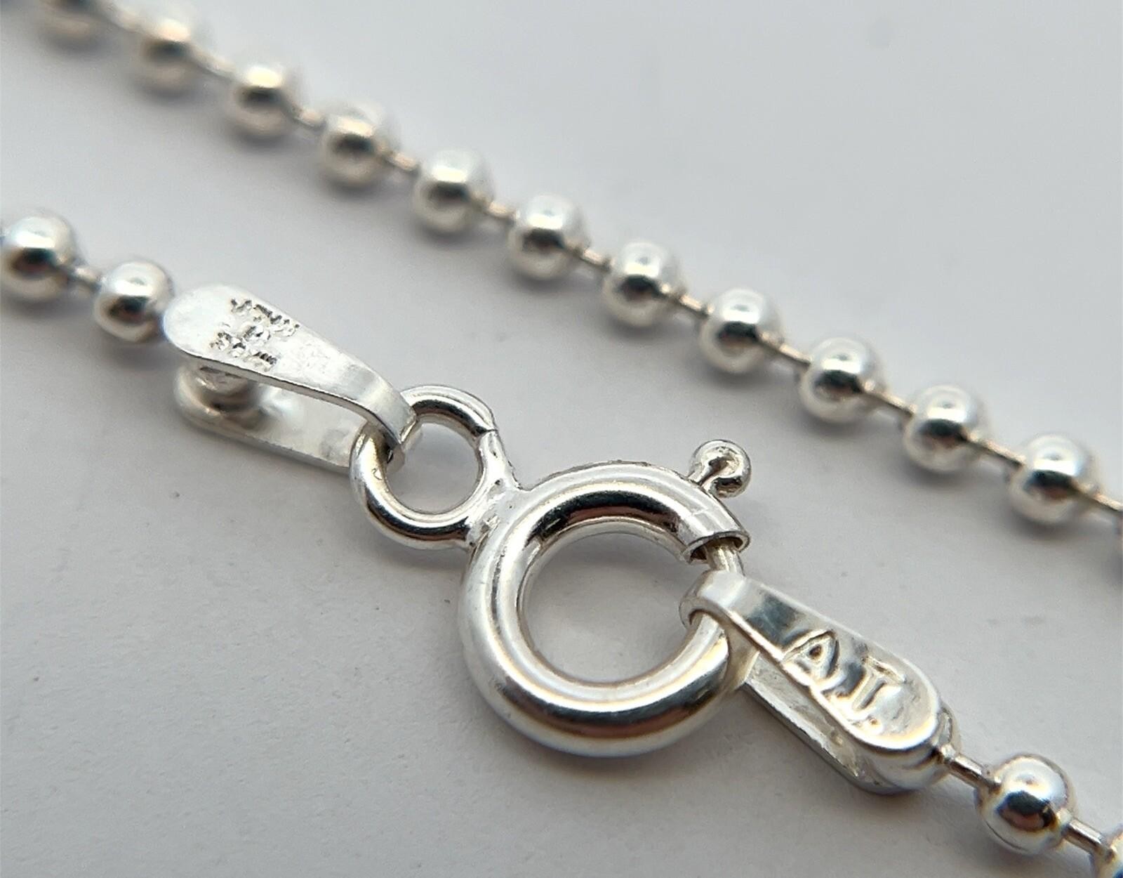 24” 925 Sterling Silver Bead Chain w/ Blue Clear Glass Pendant 17.3g - Image 7