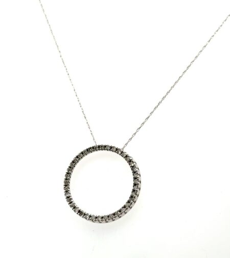 17” Dainty 14k White Gold Diamond Circle Pendant on 14k White Gold Chain 2.6g