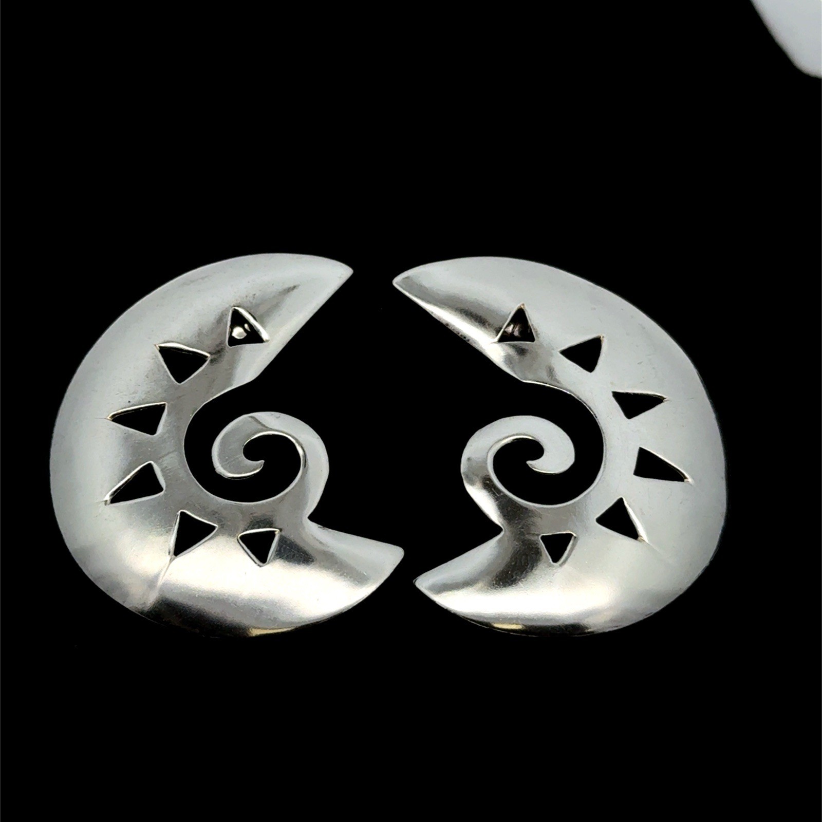 Vintage .925 Sterling Silver Modernist Crescent Moon Earrings, 15.1g - Image 3