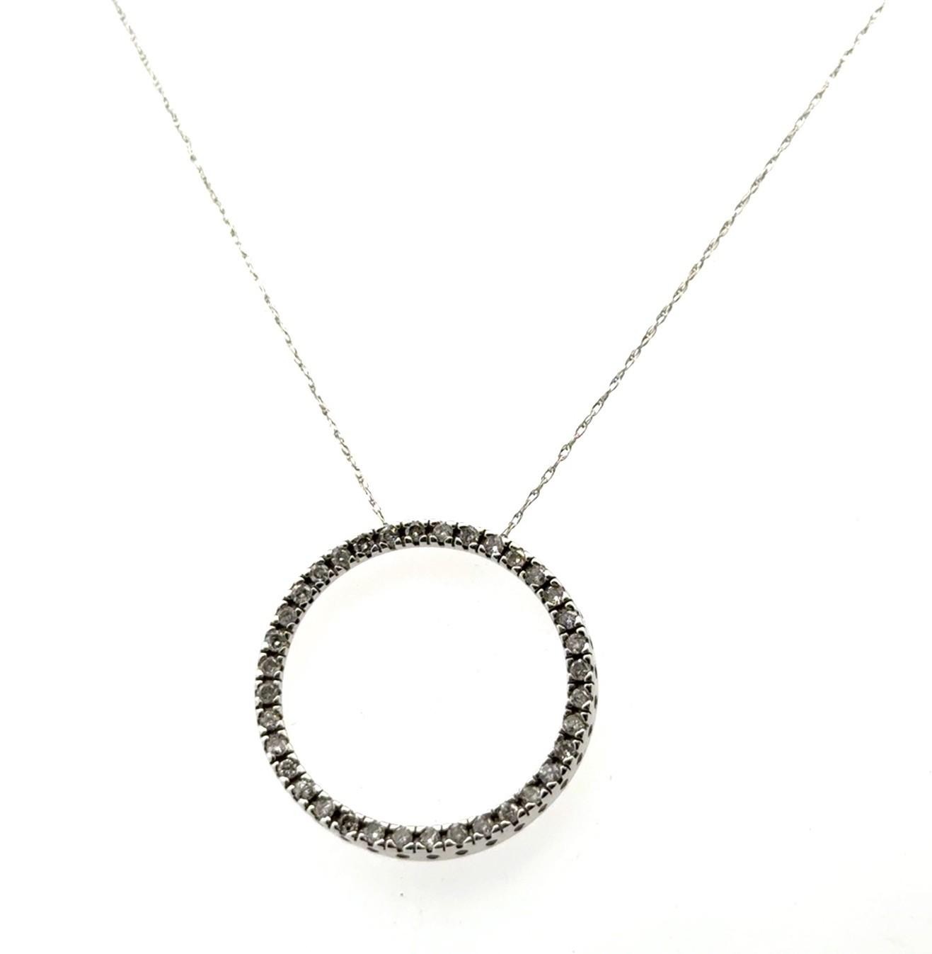 17” Dainty 14k White Gold Diamond Circle Pendant on 14k White Gold Chain 2.6g - Image 2