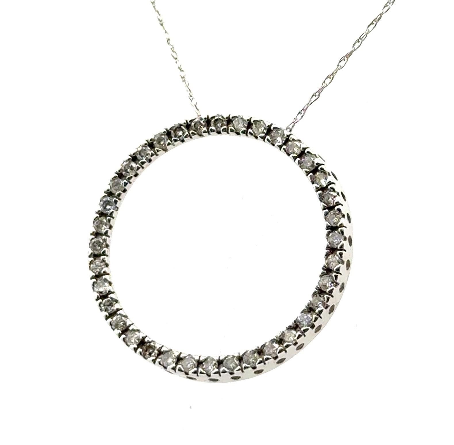 17” Dainty 14k White Gold Diamond Circle Pendant on 14k White Gold Chain 2.6g - Image 3