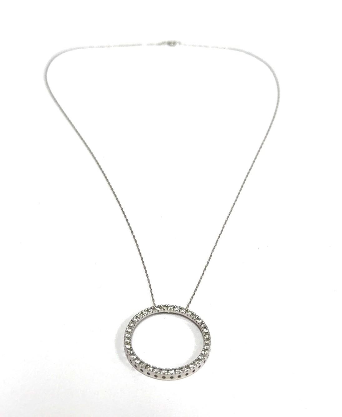 17” Dainty 14k White Gold Diamond Circle Pendant on 14k White Gold Chain 2.6g - Image 4