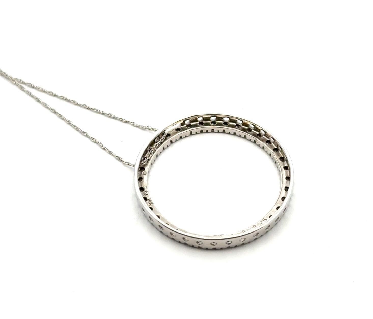 17” Dainty 14k White Gold Diamond Circle Pendant on 14k White Gold Chain 2.6g - Image 5