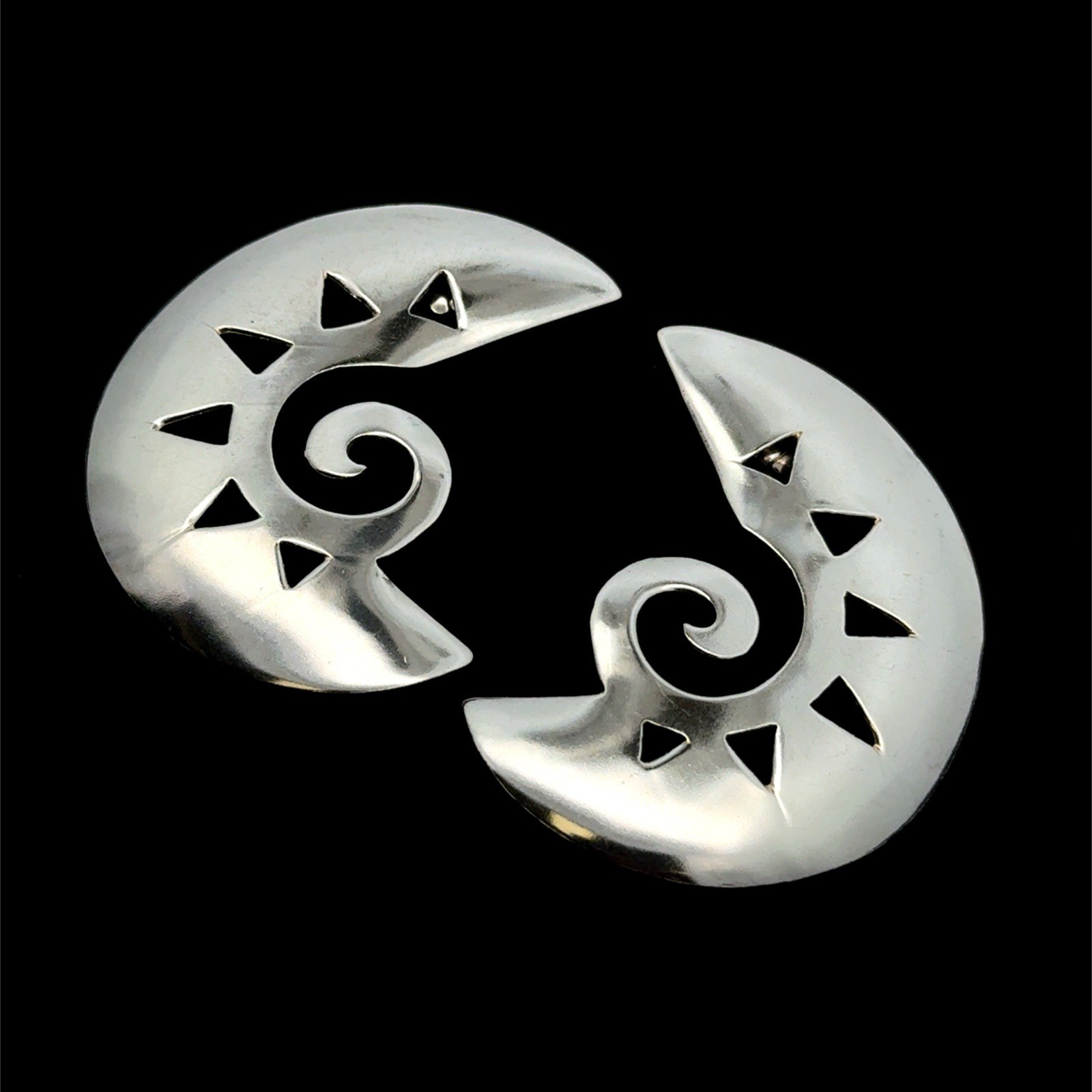 Vintage .925 Sterling Silver Modernist Crescent Moon Earrings, 15.1g - Image 4