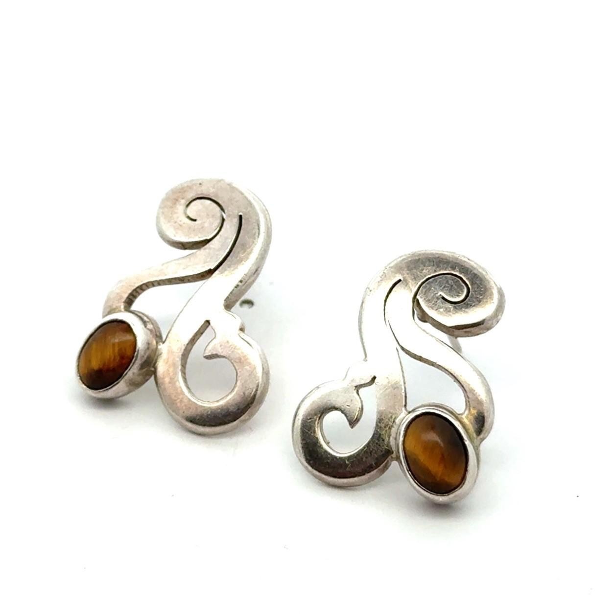 .925 Sterling Silver Mexico Tigris’s Eye Earrings, 11.1g - Image 2
