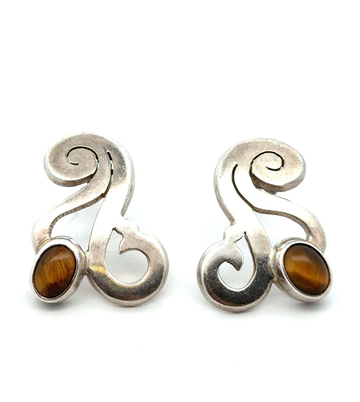 .925 Sterling Silver Mexico Tigris’s Eye Earrings, 11.1g - Image 6