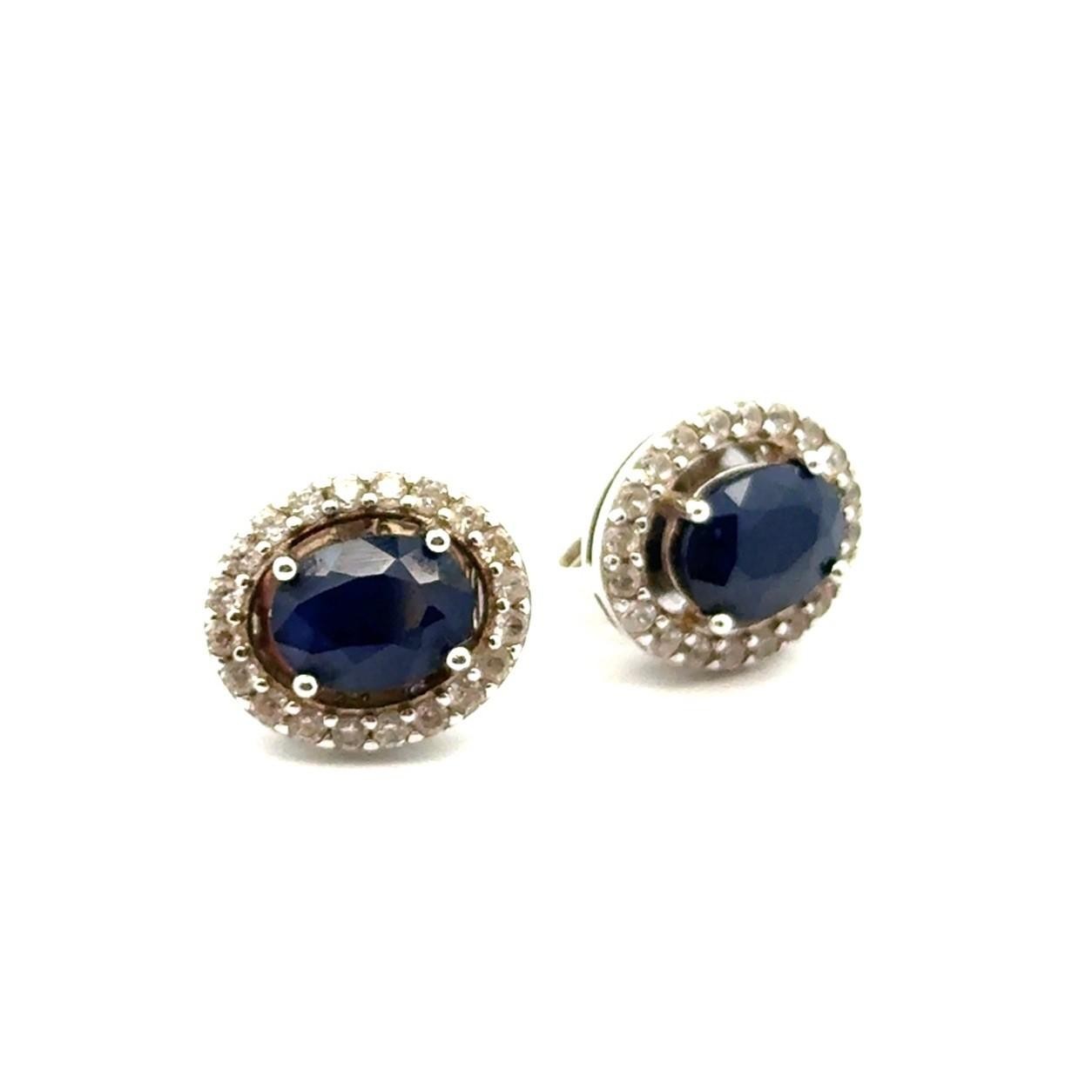 Charles Winston .925 Sterling Silver Sapphire & White Topaz Earrings, 3.9g - Image 2