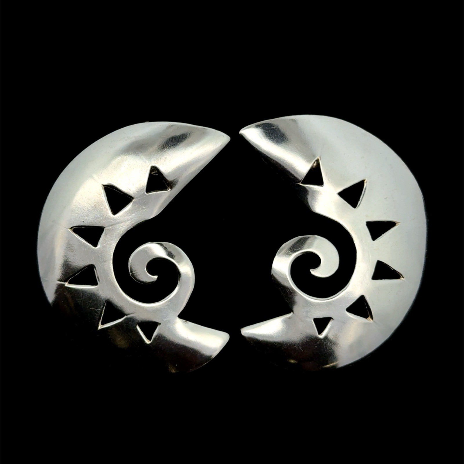 Vintage .925 Sterling Silver Modernist Crescent Moon Earrings, 15.1g - Image 5