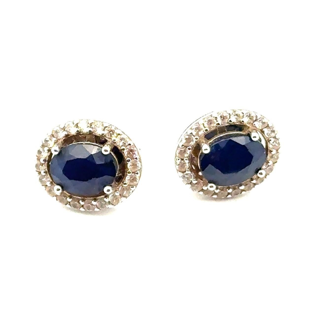 Charles Winston .925 Sterling Silver Sapphire & White Topaz Earrings, 3.9g - Image 3