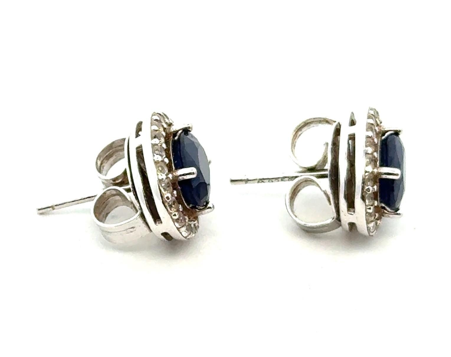 Charles Winston .925 Sterling Silver Sapphire & White Topaz Earrings, 3.9g - Image 4