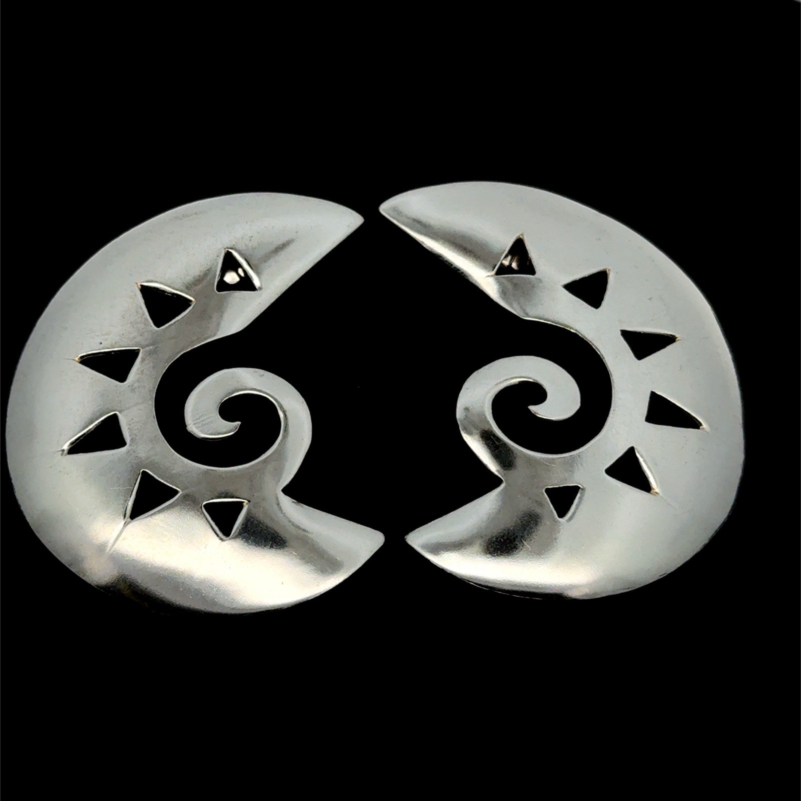 Vintage .925 Sterling Silver Modernist Crescent Moon Earrings, 15.1g - Image 6