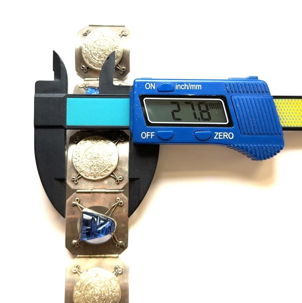 7” Vintage Blue Mask 925 Sterling Silver Mayan Calendar Panel Bracelet 27.6g - Image 11