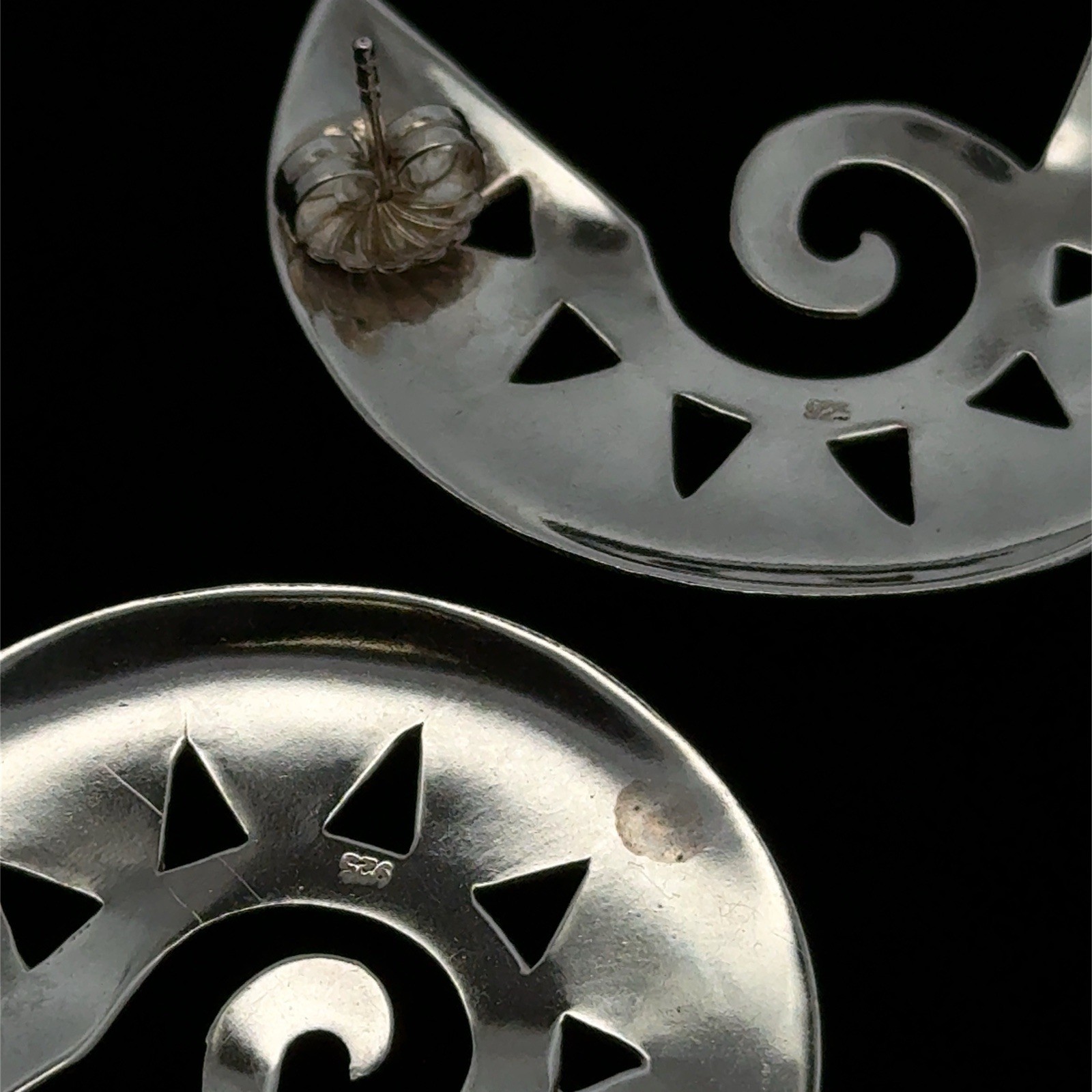 Vintage .925 Sterling Silver Modernist Crescent Moon Earrings, 15.1g - Image 8