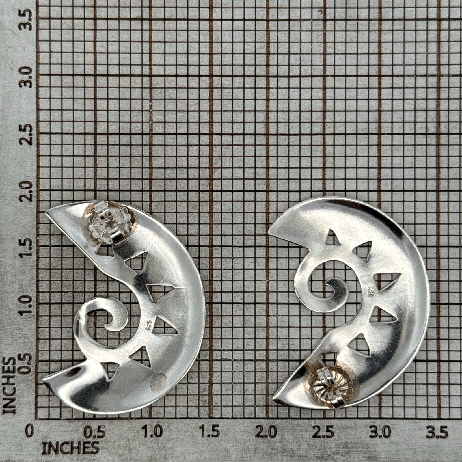 Vintage .925 Sterling Silver Modernist Crescent Moon Earrings, 15.1g - Image 9