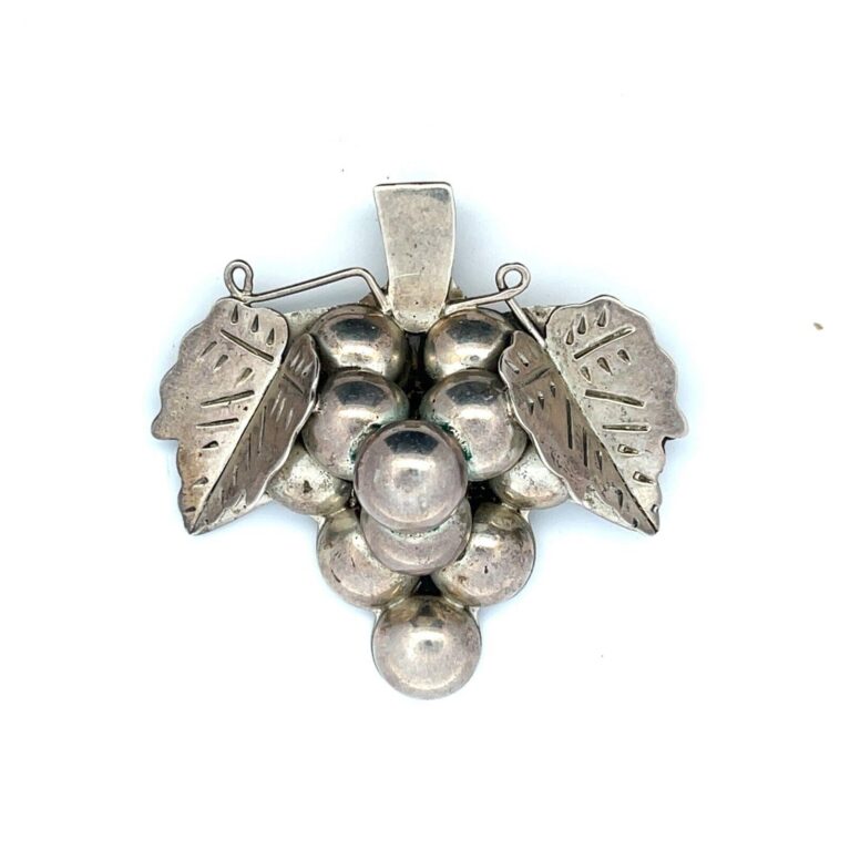 Vintage Taxco Mexico Sterling Silver 3D Grape Modernist Brooch/Pendant 33.6 Gram