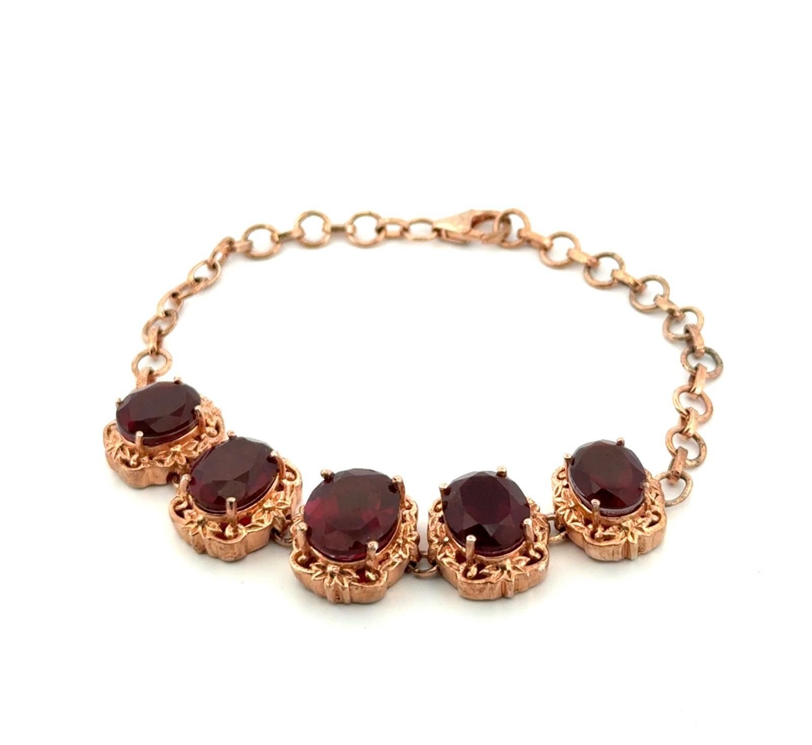 7.5” Rose Gold Vermeil 925 Sterling Silver Red Lab Spinel Bracelet 18.5g - Image 2