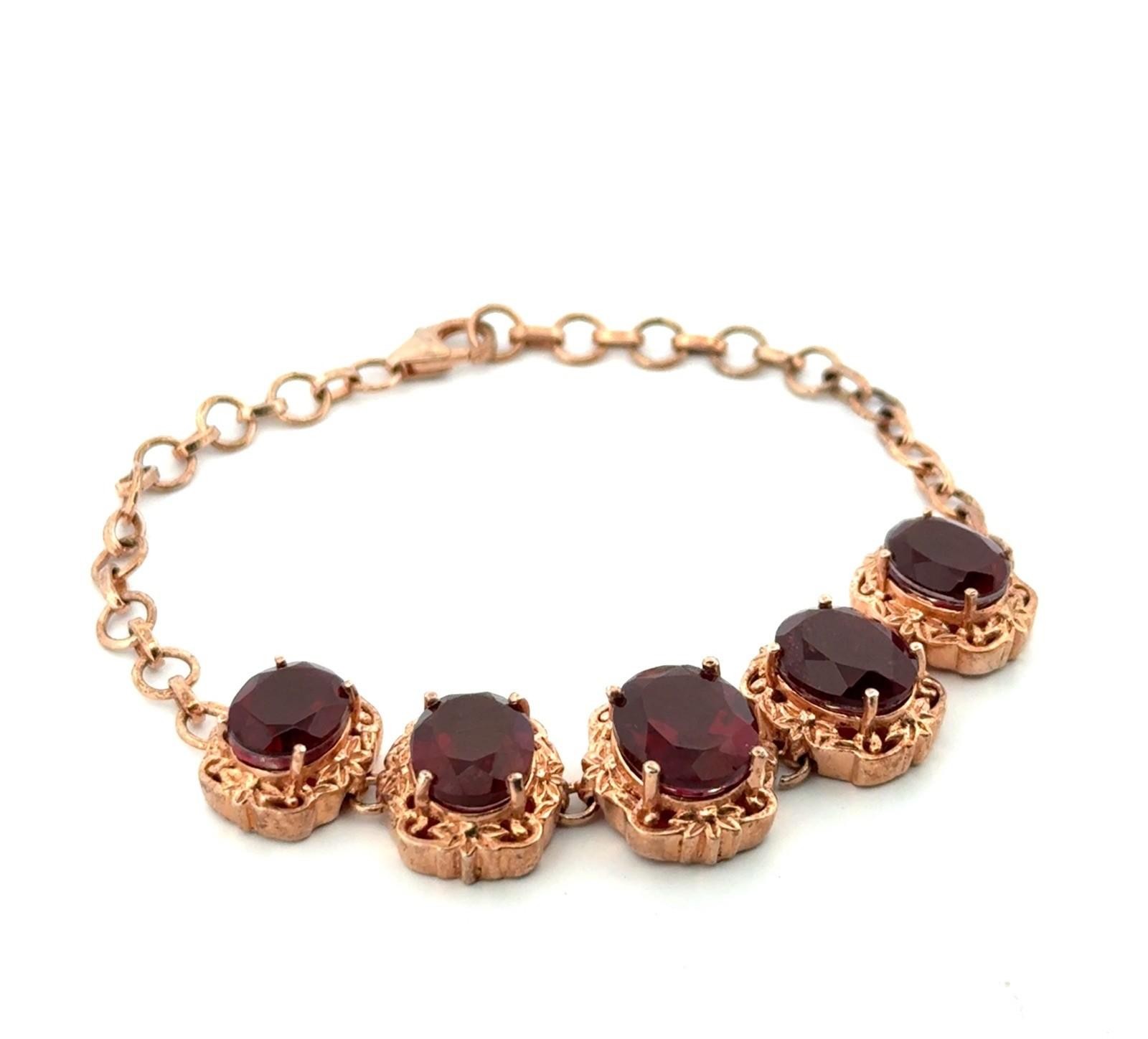 7.5” Rose Gold Vermeil 925 Sterling Silver Red Lab Spinel Bracelet 18.5g - Image 3