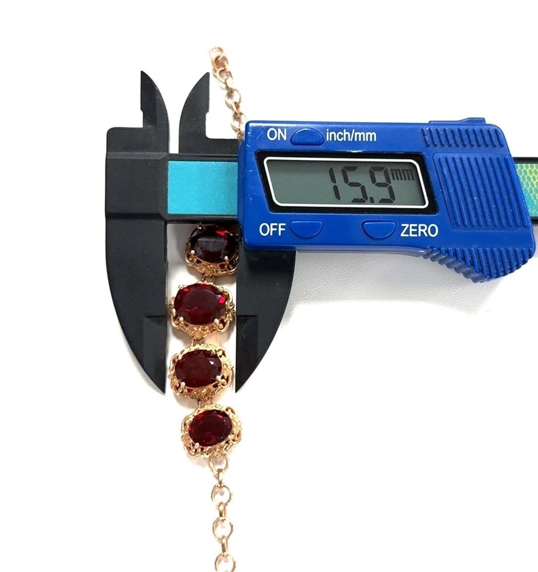 7.5” Rose Gold Vermeil 925 Sterling Silver Red Lab Spinel Bracelet 18.5g - Image 9