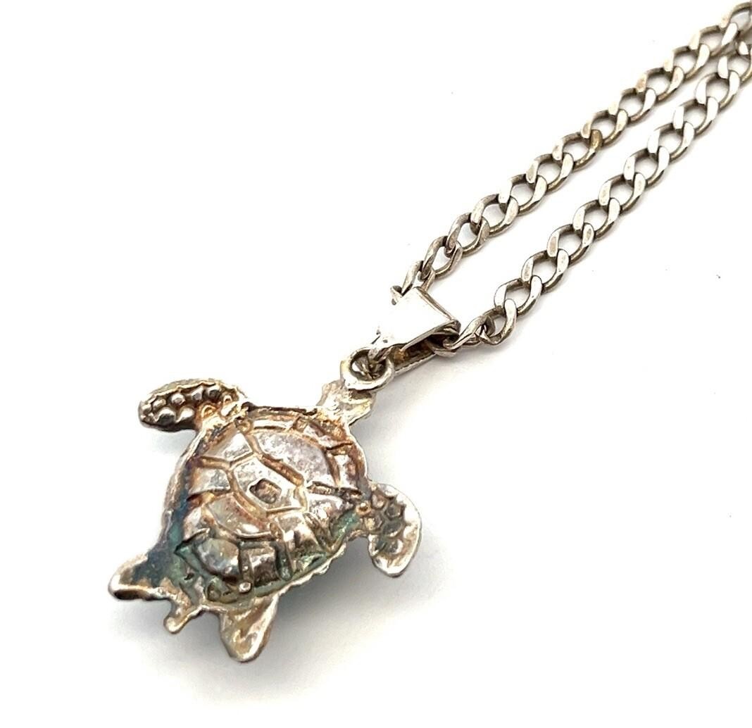 24” 925 Sterling Silver Ocean Blue Larimar Sea Turtle Pendant on SS Chain 14.8g - Image 4