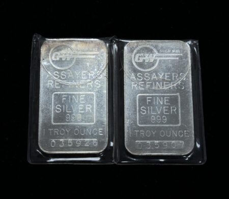 Lot of (2) - Vintage Gold Way Assayers Refiners 1oz .999 Fine Silver Bars