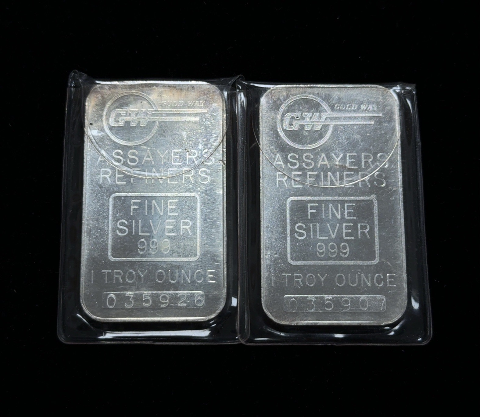 Lot of (2) - Vintage Gold Way Assayers Refiners 1oz .999 Fine Silver Bars