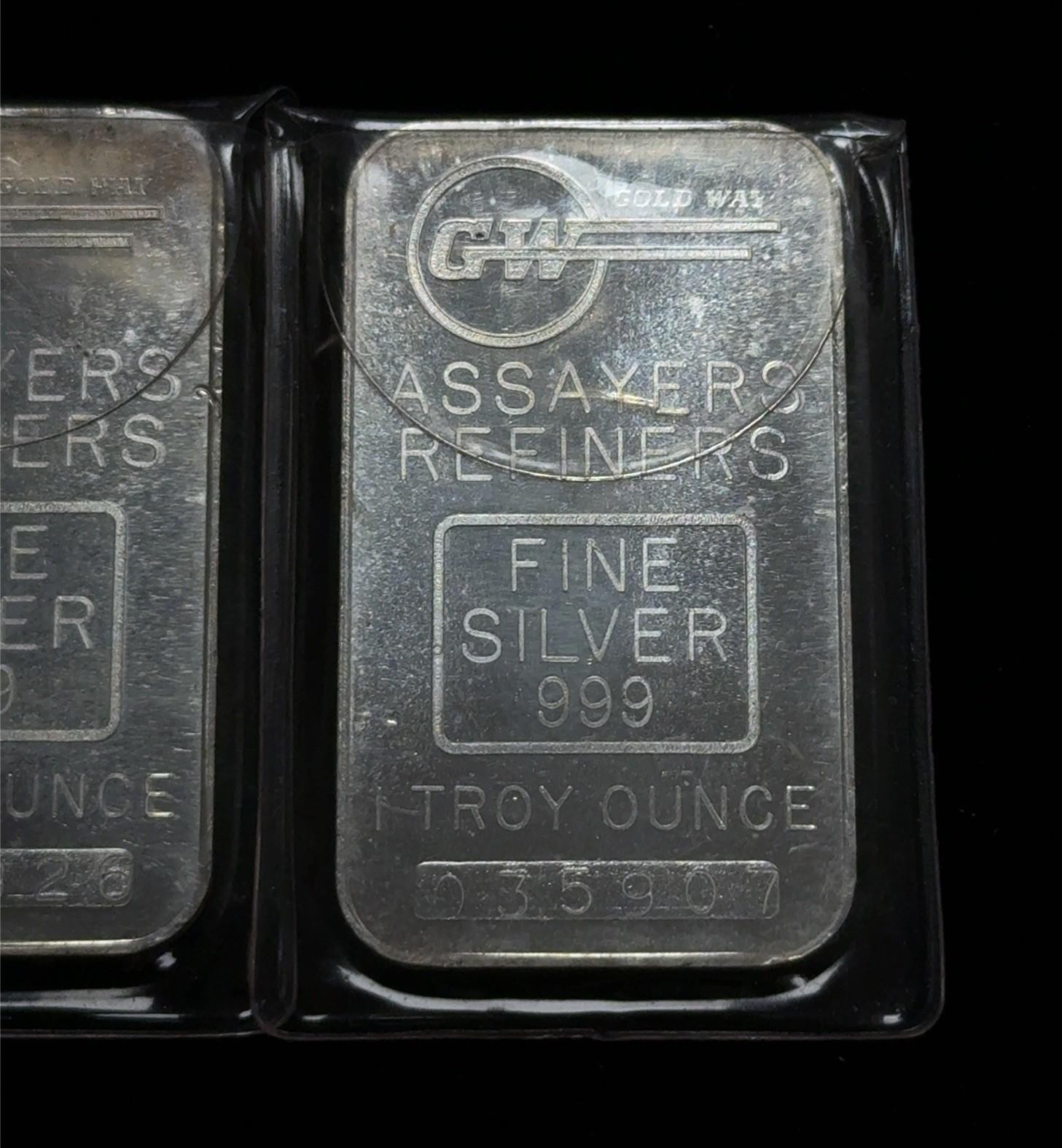 Lot of (2) - Vintage Gold Way Assayers Refiners 1oz .999 Fine Silver Bars - Image 2