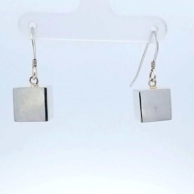.925 Sterling Silver Square Box Earrings 5.7 Grams