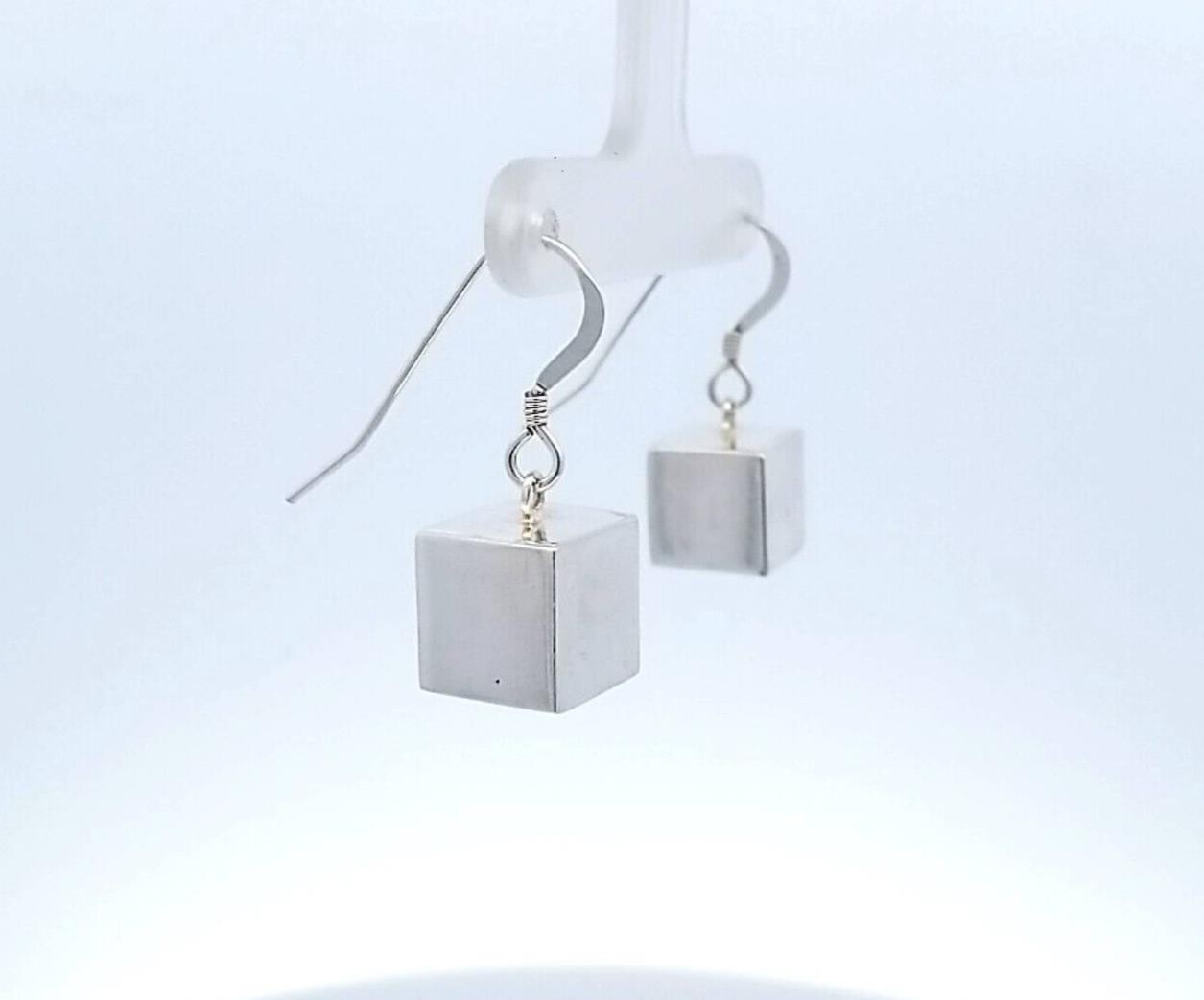 .925 Sterling Silver Square Box Earrings 5.7 Grams - Image 2