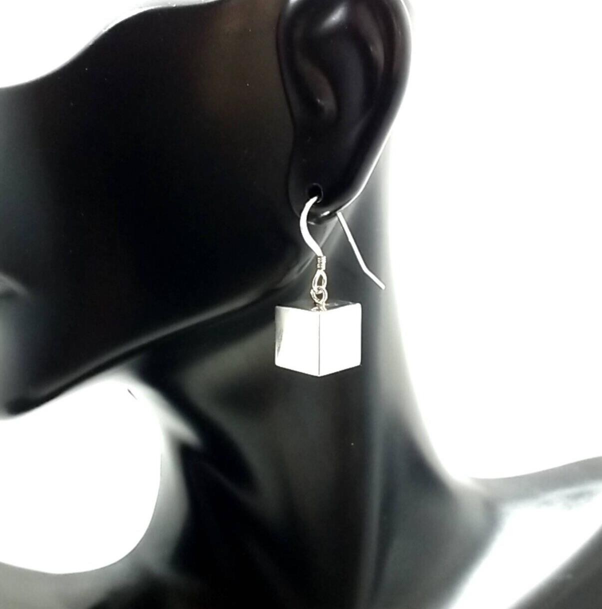 .925 Sterling Silver Square Box Earrings 5.7 Grams - Image 3