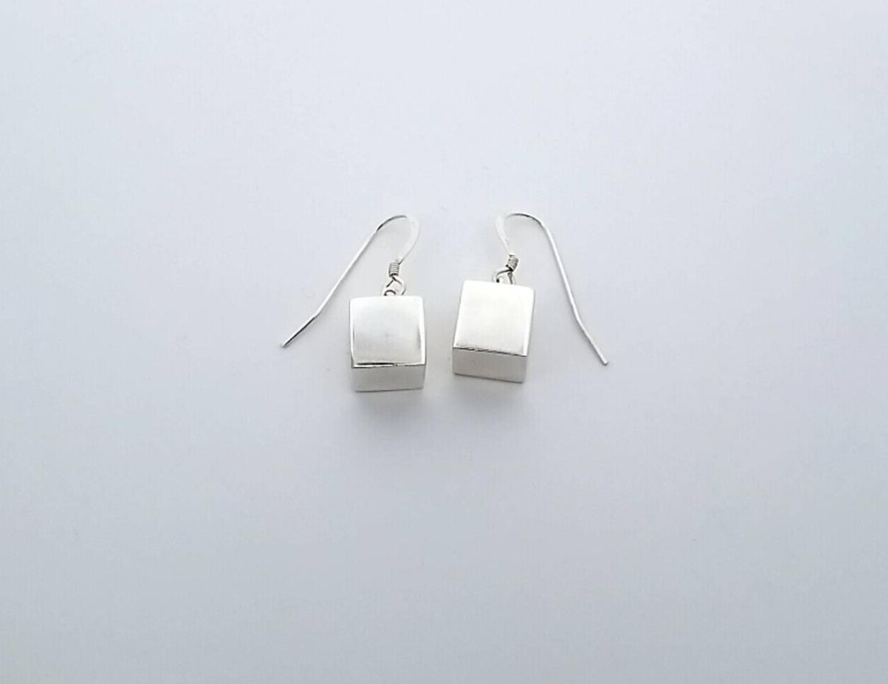 .925 Sterling Silver Square Box Earrings 5.7 Grams - Image 4
