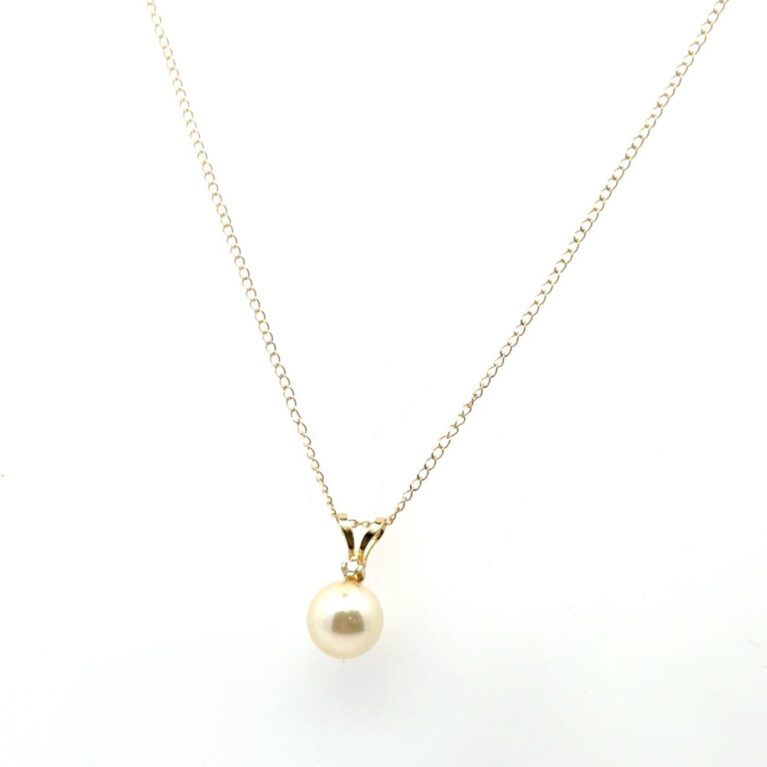 18” Dainty 14k Yellow Gold Pearl & Diamond Pendant Necklace 1.0g