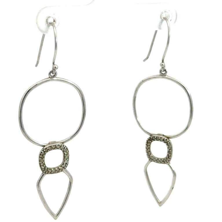 Vintage ATI .925 Sterling Silver Diamond Dangle Earrings 2.5g